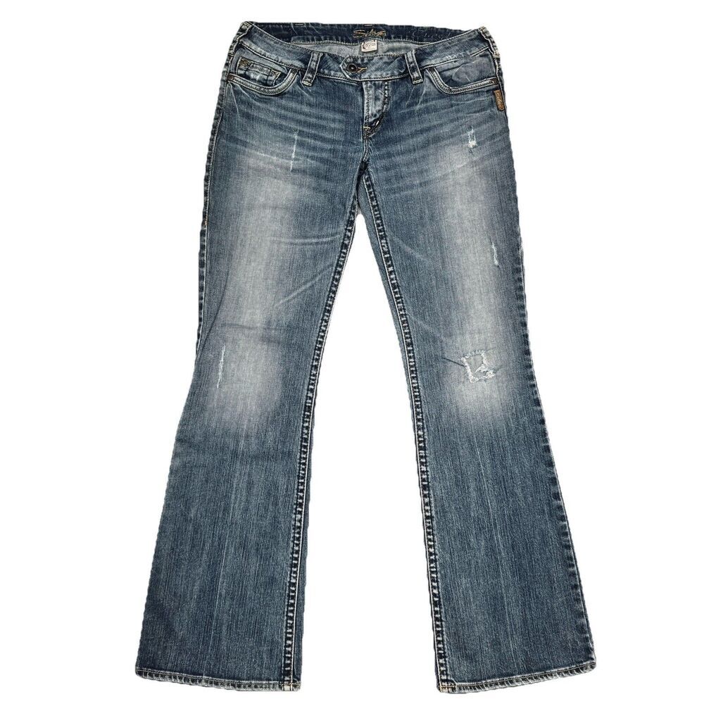 Silver Jeans Tuesday Flared Womens 30 Blue Low Waist Distressed Measures 31 x 32